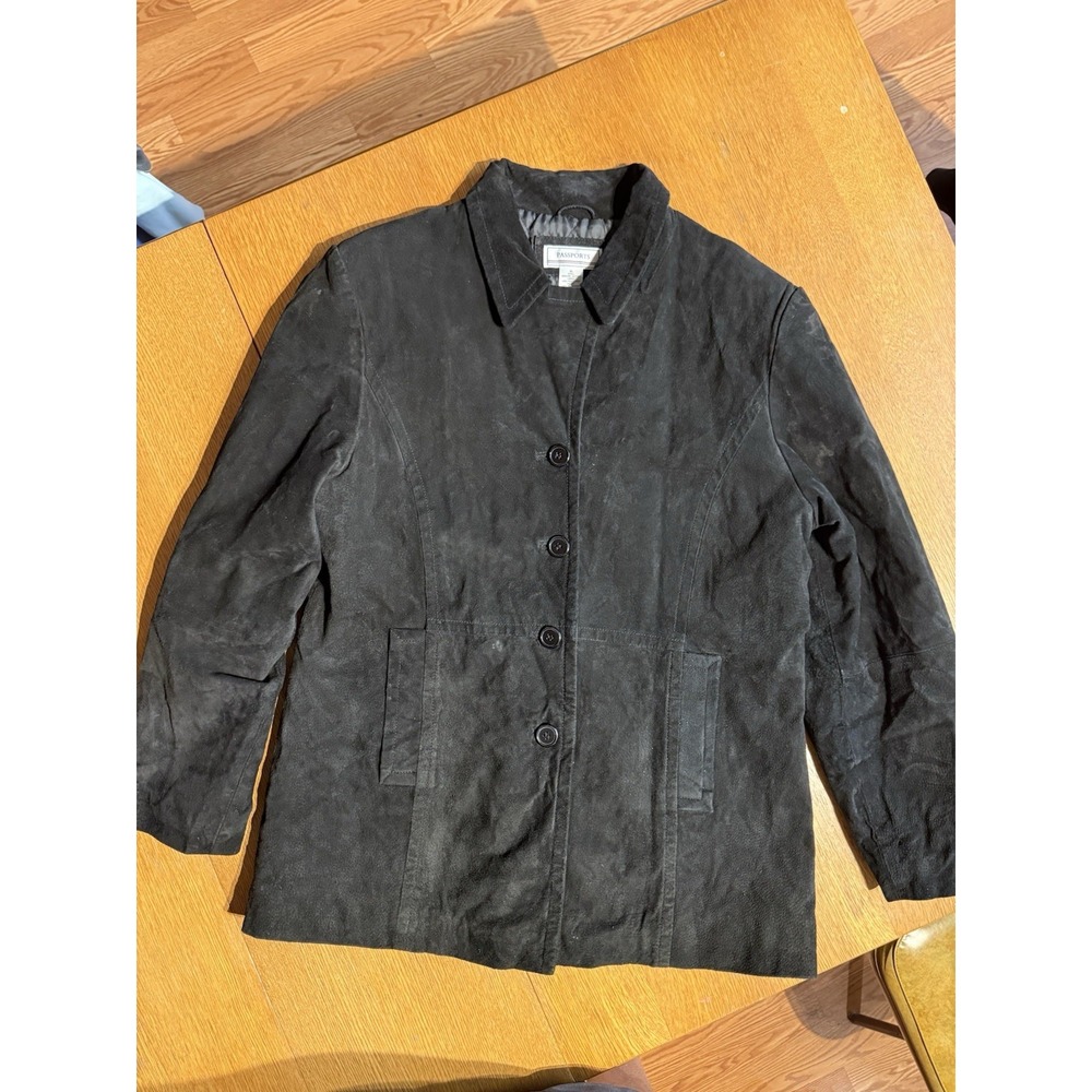 Passports‎ Womens Jacket XL Black Genuine Suede Leather Button Front Blazer Coat
